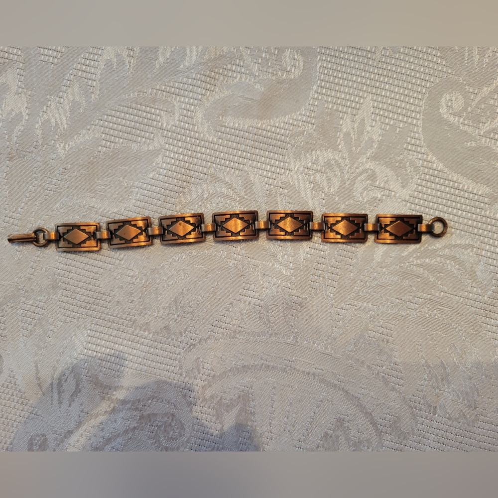 VTG solid copper native American panel link cuff bracelet 6.5 inch EUC
